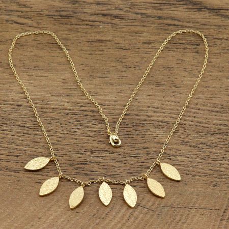 Brass Leaf charm necklace, 22k gold plated necklace for women, Handmade jewelry Manufacturer